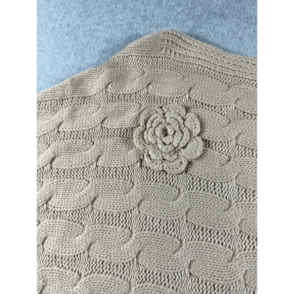 Say What? Beige Cable Knit Batwing Sweater 3D Flower Boho Coquette Hippie Sz M - Picture 2 of 10